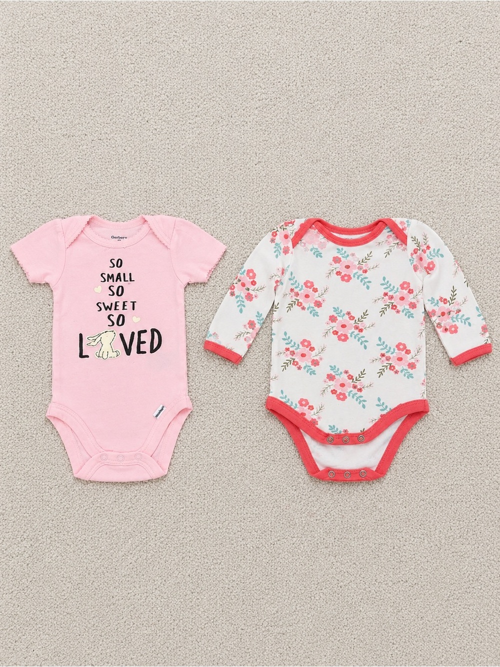 Gerber Pink and White Floral Baby Bodysuit Set